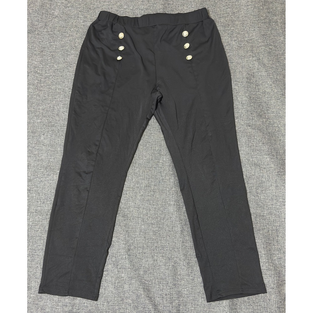 Unbranded Womens 3XL Pants Black Gold Button Sailor Front High Rise Stretch